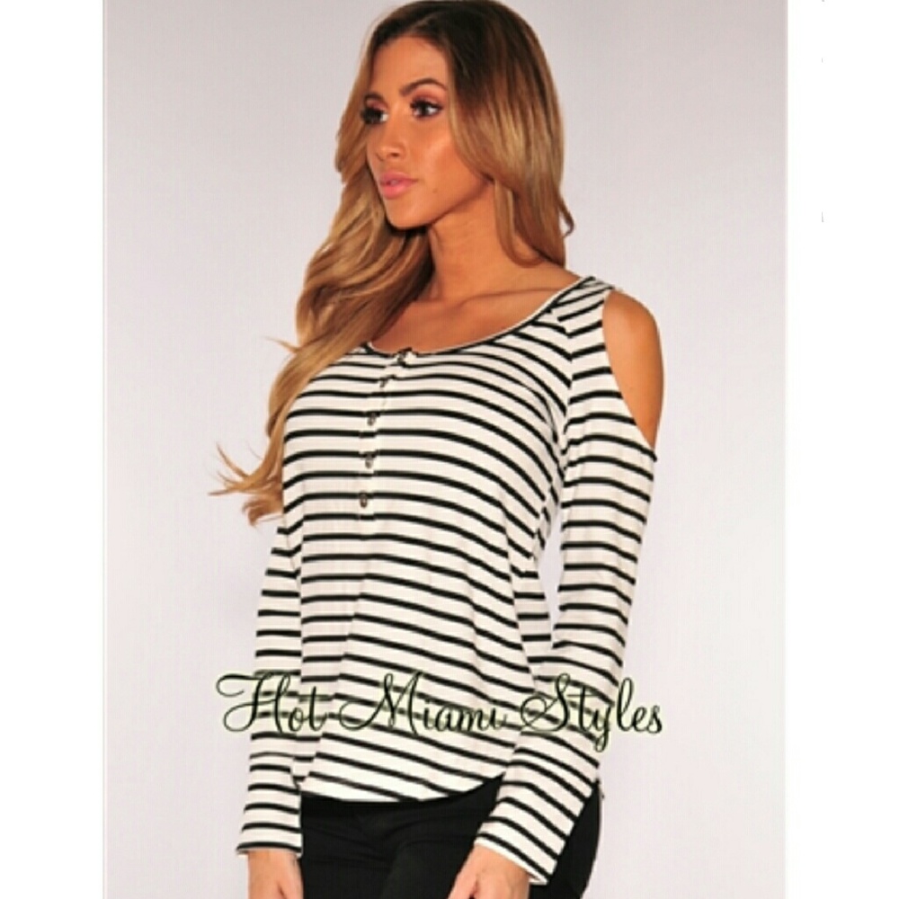 Hot Miami styles striped cut out top black white